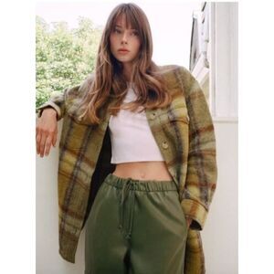 Aritzia Wilfred Free Ganna utility shirt jacket plaid green wool shacket XS